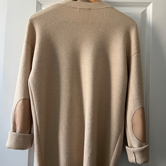 Club Monaco Beige Cardigan With Leather Elbow Patches - Size M - Picture 2 of 3